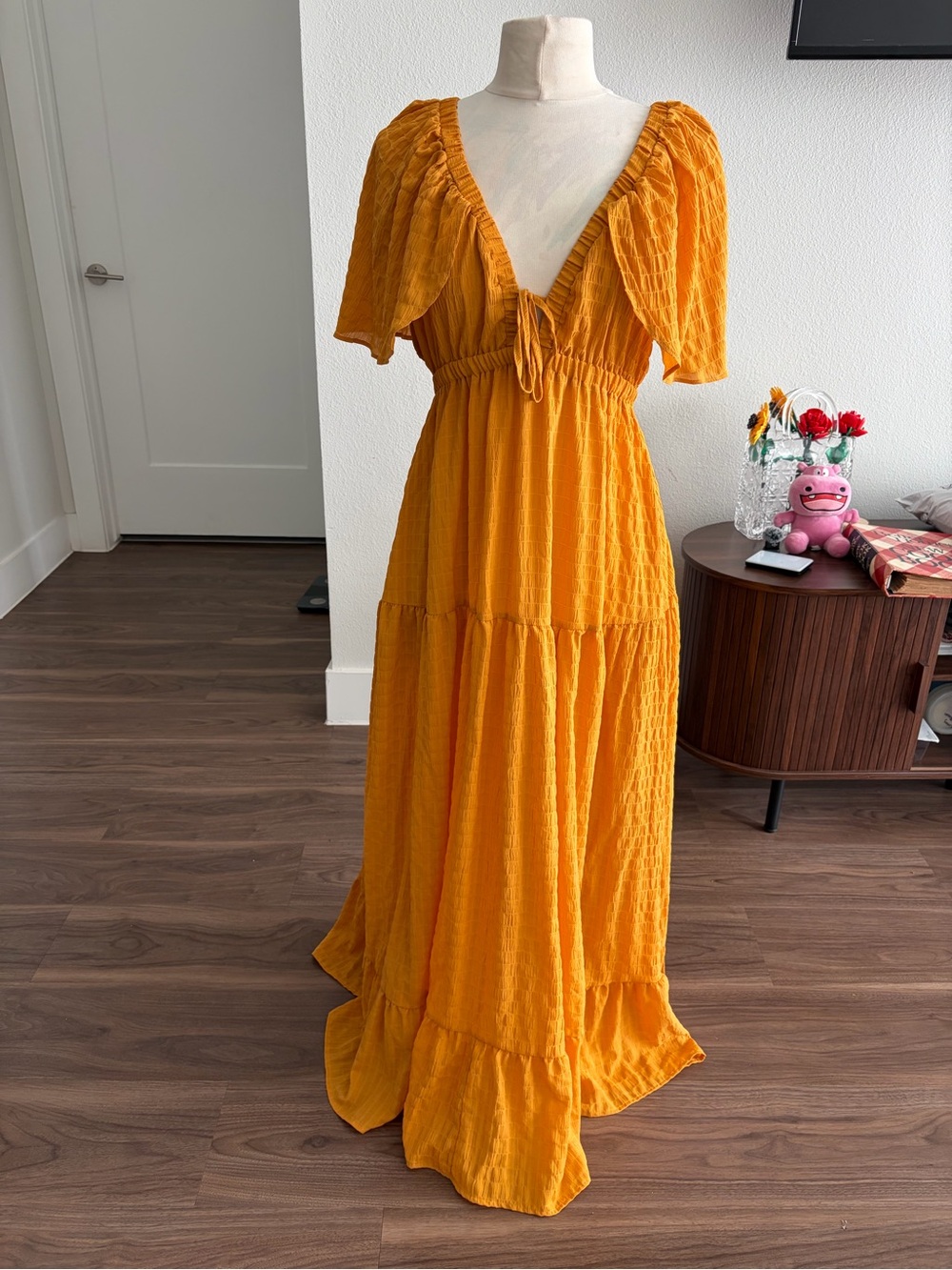 Sunflower Yellow Plunging Butterfly Sleeve Maxi Dress BOHO